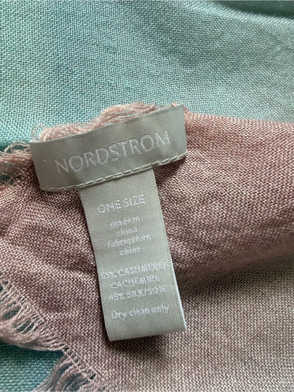 Nordstrom Cashmere Silk Blend Ombré Wrap Scarf Blue Pink Fringe Shawl 78.5” - Picture 5 of 5